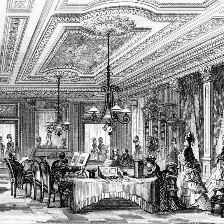 Le Salon de lecture en 1878, vue intérieur du Bon Marché 